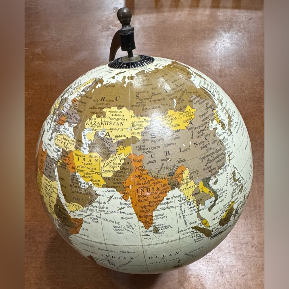 Globe With Decorative Base in Dark Wood